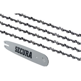 SECURA 4 Saw Chains + Blade Compatible with Powermat PM-4HP49 Chainsaw with 45 cm 0.325 72TG 1.5 mm