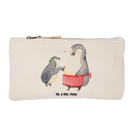 Parent-New Mr. & Mrs. Panda S Makeup Bag Penguin with Child, White, Hand drawn