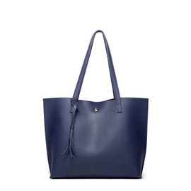 Dreubea Women's Soft Faux Leather Tote Shoulder Bag from , Big Capacity Tassel Handbag, Dark Blue New, Large