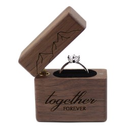 DSHOM Together Forever Engraved Wooden Slim Proposal Engagement Ring Box, Walnut Flip Lid Ring Box for Proposal Wedding Ring Storage