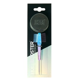 Style Factor EDGE BOOSTER® Edge Brush+Comb Mini with Compact Travel Case (Blue/Purple) - Boar Bristles, Pintail Comb Dual-Ended Edge Brush for Baby Hair, Parting, and Precision Styling