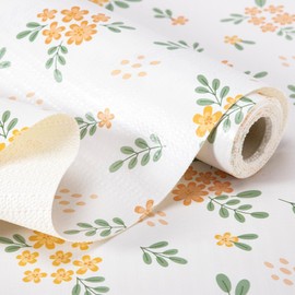 RAY STAR Shelf Liner, 18 Inch x 8 Feet Non Adhesive Orange Floral Kitchen Cabinet Liner for Pantry Drawer Vanity, Strong Grip Non Slip Waterproof, Shelf Liners for Kitchen Cabinets Cupboard