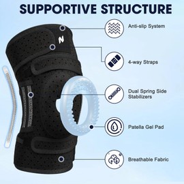 NEENCA ELITE Knee Brace for Men & Women - Open-Back Knee Support with Side Stabilizers & Patella Support for Meniscus Tear, Arthritis Pain, Injury Recovery, Running, Sports (Black, X-Large)