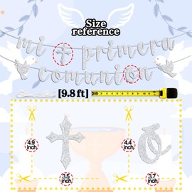 Mi Primera Comunion Banner, Primera Comunión/Dios Bendice a este Niño/Mi Bautizo, Bautizo, Bautizo, Baby Shower/Suministros de decoración para fiesta de cumpleaños, purpurina plateada