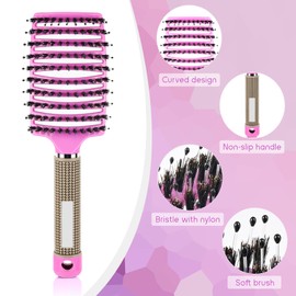 Curved Vented Detangling Brush for Wet & Dry Hair - For Blow Drying, Women & Kids (Pink)