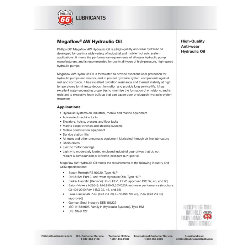Phillips 66 Megaflow AW 46 Hydraulic Oil; 5 gallon pail;