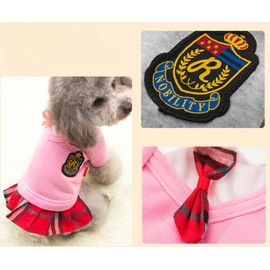 Selena Pet Uniform School Skirts Sailor Costume Dog Campus Clothes Teddy Cute Bowtie Adorable Puppy Apparel (X-Small,Pink Shirt)