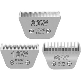 3PCS Wide Blades for Dog Grooming Blades Compatible with Andis,Oster A5,Wahl km10 Dog Clippers Stainless Steel Blades Blades for Animal Dog,Cat,Horse,Silver Size #10W+30W+5FW