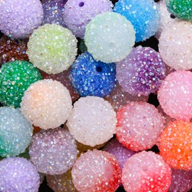 40PCS 20mm Rhinestone Beads Acrylic Bubblegum Beads for Pens Mixed Color Round Beads for Crafts Jewelry Making DIY Necklace Bracelet