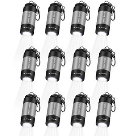 Mudder 12 Pieces Mini Keychain Flashlight Bulk Plastic Small Handheld LED USB Rechargeable Waterproof Flashlight Pocket Tiny Torch for Emergency Camping Hiking Favor(White Light in Gray)