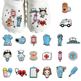 Croc Charms Nurse - 20PCS Croc Charms, Funny Croc Charms, DIY Croc Accessories, Cute Nurse Shoe Clips, Medical Styling Ornament, Cartoon Shoe Charms, Fun Shoe Buckles for Nurses and Healthcare Workers