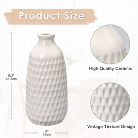 White Ceramic Vase for Decor, 9" Boho Vase for Flower, Pottery Bud Vase Modern Decorative Dried Flower Vase for Home Decor Accents
