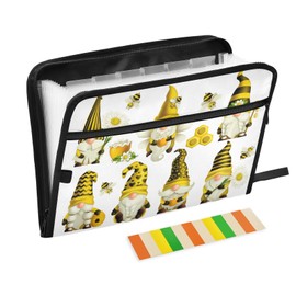 File Folder Gnomes Bee Yellow Hat Expandable Filing Box Spring Summer Dwarf Accordian File Organizer Expanding 13 Pocks Documents Storage Organization with Zipper & Labels for A4 Paper Letter Size