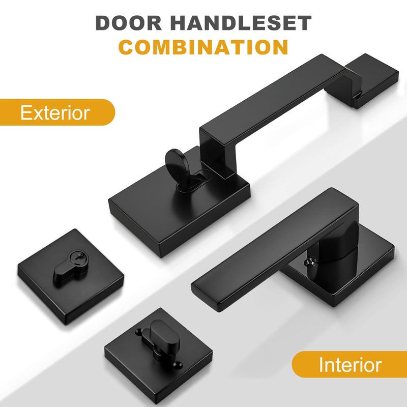 Probrico Black Front Door Handle Set,Exterior Door Handle with Deadbolt,Entry