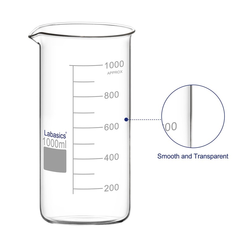 Labasics Glass Tall Beaker, Borosilicate Glass Graduated Tall Form Griffin