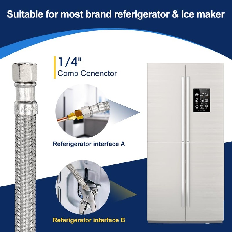 10ft Ice Maker Water Line Stainless Steel Braided – Flexible