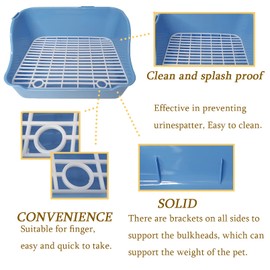 Hamiledyi Small Animal Rabbit Litter Box, Plastic Square Cage Toilet, Corner Pan with Grate, Potty Training for Bunny, Guinea Pigs, Chinchilla, Ferret, Hamster(Blue)