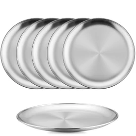 HaWare 18/8 Stainless Steel Plates, 6-Piece Metal 304 Dinner Dishes for Kids Children Toddlers, 9 Inch Feeding Serving Camping Plates, Reusable and Dishwasher Safe
