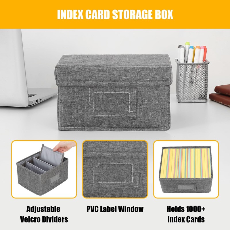 Qozary Index Card Holder 4x6 - Index Card Box With