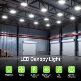 Glitgate LED Canopy Light with Motion Sensor: 100W/80W/60W Adjustable Outdoor Commercial Canopy Light, IP65 Waterproof LED Ceiling Fixture for Gas Station, Carport, Parking Garage, Warehouse