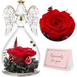 Yamonic Preserved Real Rose in Glass Angel Figurine Gifts for Women, Eternal Rose Gifts for Her,Birthday Gifts for Mum Grandma Wife,Preserved Rose Angel Gift for Women on Christmas Anniversary