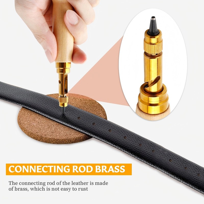 Adjustable Screw Punch, Bestgle Leather Hole Punch Tool Wood Handle
