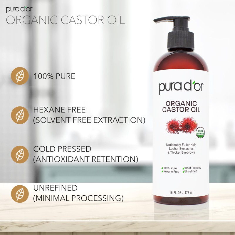 PURA D'OR 16 Oz Organic Castor Oil – Pure Cold-Pressed