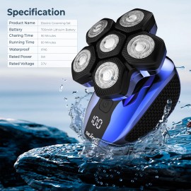 SEJOY 6D 5in1 Rotary Shaver Cordless Hair Trimmer Bald Head Razor Electric Wet/Dry