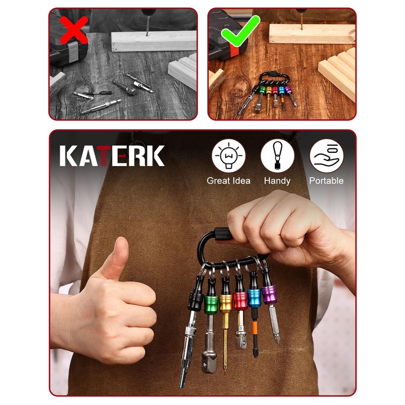katerk 6pcs Bit Holder with Carabiner Socket for Mens Gift,