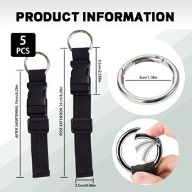 Thatyro 5 Pieces Add a Bag Luggage Strap, Adjustable Nylon Luggage Belt with Buckle & Hoop, Heavy Duty Suitcase Strap for Travel Backpack Carry Jacket Purse Attachment (Black)