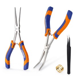 WISEPRO 2 PCS Long Reach Needle Nose Pliers Set, 7 Inch Mini Bent & Straight Extra Long Nose Pliers with Comfort Handles for Jewelry Making, Bending Wire and Gripping Small Object on Narrow Space