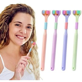 2 Pcs Three-Sided Soft Hair Toothbrush, Effective Wrap-Around Design, Deeply and Thoroughly to Clean Teeth and Gums, Suitable for Adults and Children, Toothbrushes and Accessories (Random Color)