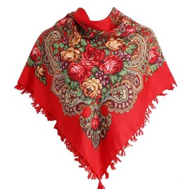 Gudessly 35" Women's Traditional Tassel Exotic Wrap Printed Scarf Pashmina Shawls and Wraps Winter Warm Soft Square Head Scarf Hair Scarves Bandana for Women (Red)