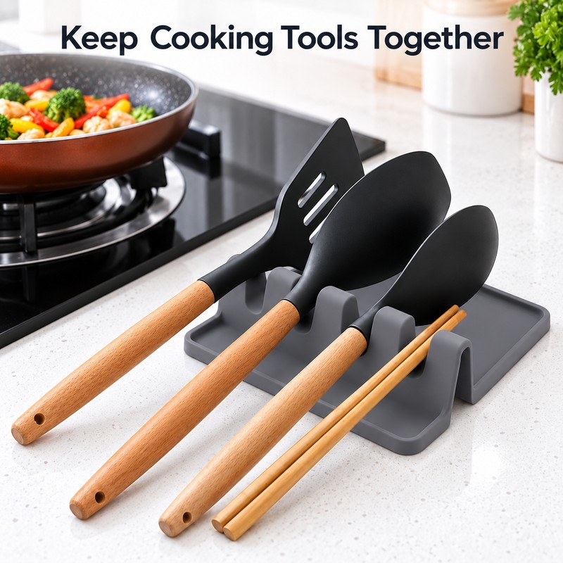 Silicone Spoon Rest for Kitchen Countertops – Non-Slip Utensil Holder