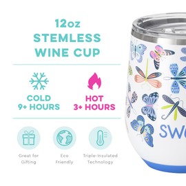 Swig Life 12oz Wine Tumbler with Lid, Stainless Steel, Dishwasher Safe, Portable, Triple Insulated Wine Tumbler (Butterfly Bliss)