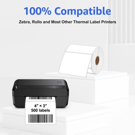 6 Rolls KCMYTONER 4" x 3" Direct Thermal Labels Barcode Address Paper Compatible for Zebra, Rollo and Most Other Thermal Label Printers, 500/Roll