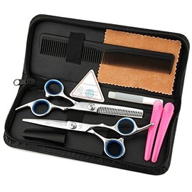 6" Hairdressing Shears Tools Kit/Stainless Steel Thinning & Flat Hair Cutting Scissors/Professional Hairdresser Haircut Barber Teeth Texturizing Set with Comb, Clips and Case