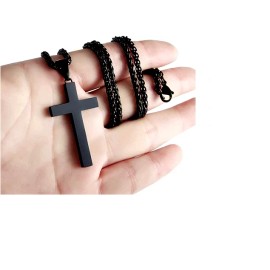 Fashion Jewelry Men 2" LARGE CROSS CHRISTIAN PRAY HOPE FAITH ROYAL BLACK Pendant 24" Necklace