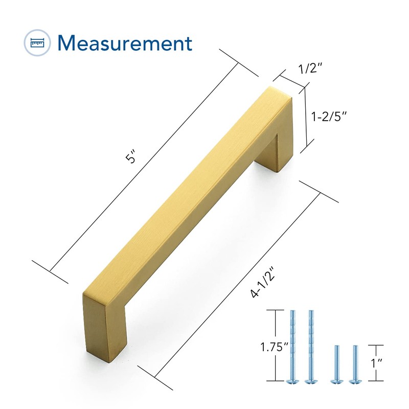 Ravinte 1 Pack Gold Cabinet Pulls 4-1/2 Inch Brushed Brass