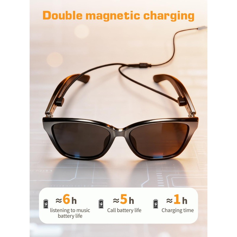 SIHUADON Smart Glasses Sunglasses for Men & Women, Bluetooth Open-Ear