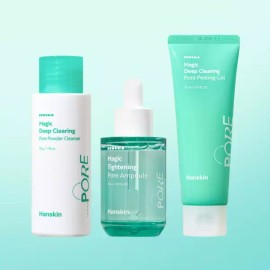 Hanskin 한스킨 매직 타이트닝 모공 3종 세트 앰플+파우더 클렌저+필링젤 Hanskin Magic Tightening Pore 3-Parts Set Ampoule + Powder Cleanser + Peeling Gel [3-piece set [B0011020]]