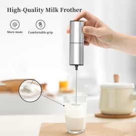 ELMWAY Electric Milk Frother Handheld, Stainless Steel Whisk for Coffee,Hot Chocolate,Matcha,Protein Powder,Mini Foam Maker with Stainless Steel body(Battery Operated with Stand)