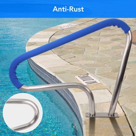 MERXENG 39"x32" Pool Handrail 304 Stainless Steel Swimming Pool Stair Rail for Inground Pool with Blue Grip Cover