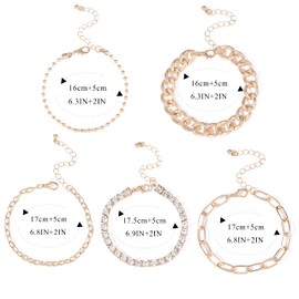 Sakytal Gold Bracelets Set Rhinestone Layered Cuban link Chain Bracelet Chunky Bangles for Women