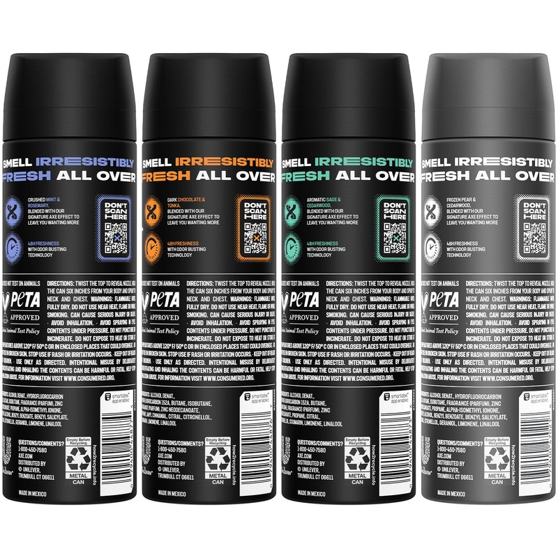AXE Aluminum-Free Body Spray XL Variety 8-Pack, Dark Temptation, Black,