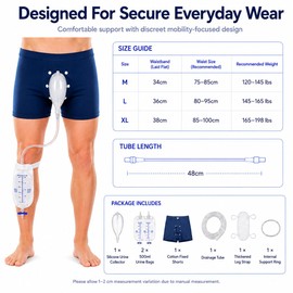 External Catheter for Men - Two Detachable 500mL Silicone Urine Bag, Wearable Male Incontinence Collector with Trimmable Tube & Anti-Slip Straps for Daytime, Driving and Seated Use (L Blue)