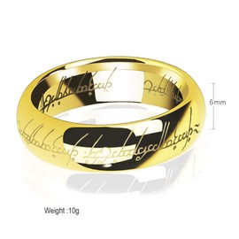 Sping Jewelry 6mm Dome The One Ring Lord of The Rings Style Tungsten Gold Plated Tungsten Carbide Lord Rings Laser
