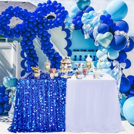 LuoluoHouse Big Payette Sequin Royal Blue Table Cloth: 50x106 Inch Tablecloths for Bridal Shower Birthday Party Rectangle Table Decoration