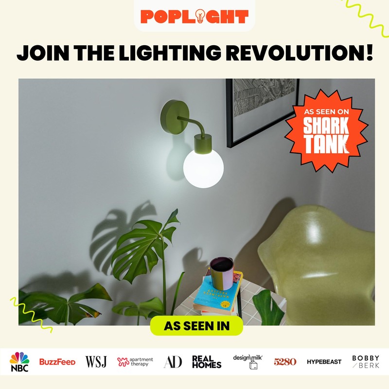 Poplight Wireless Wall Sconce (Shark Tank) Rechargeable & Dimmable LED