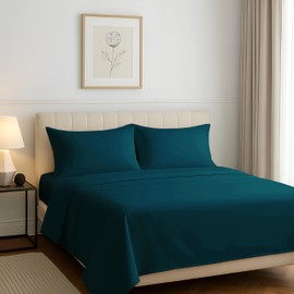 Carressa Linen 100% Egyptian Cotton Sheets Cal King Size - 1200 Thread Count Cal King Size Sheets Set Egyptian Cotton, 4 PC Luxury Bedsheet (Teal), Soft, Cooling, 17" Deep Pocket Sateen Bedsheet Set